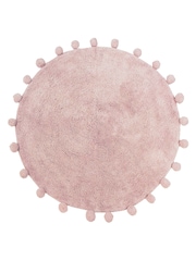 furn. Blush Pink Circle Pom Pom Cotton 100% Cotton Bath Mat - Image 1 of 3