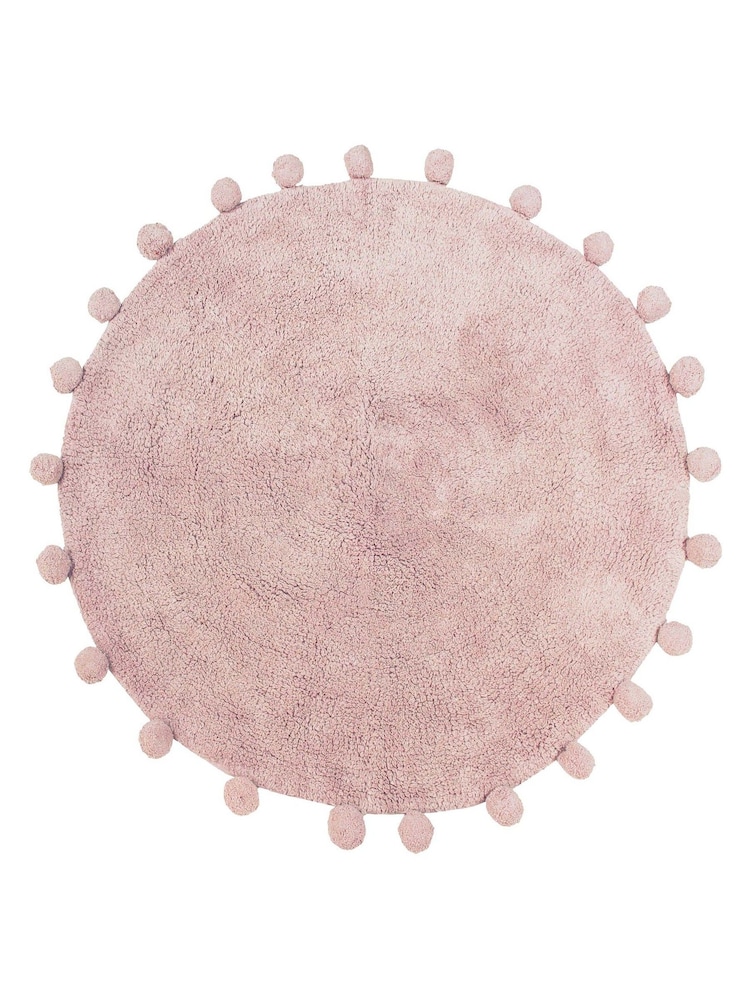 furn. Blush Pink Circle Pom Pom Cotton 100% Cotton Bath Mat - Image 1 of 3