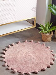 furn. Blush Pink Circle Pom Pom Cotton 100% Cotton Bath Mat - Image 2 of 3
