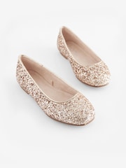 Rose Gold Glitter Square Toe Occasion Ballet Shoes - Image 1 of 5