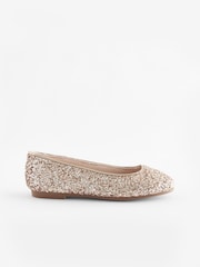Rose Gold Glitter Square Toe Occasion Ballet Shoes - Image 2 of 5
