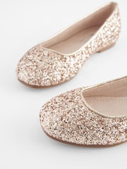 Rose Gold Glitter Square Toe Occasion Ballet Shoes - Image 3 of 5