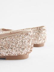 Rose Gold Glitter Square Toe Occasion Ballet Shoes - Image 4 of 5
