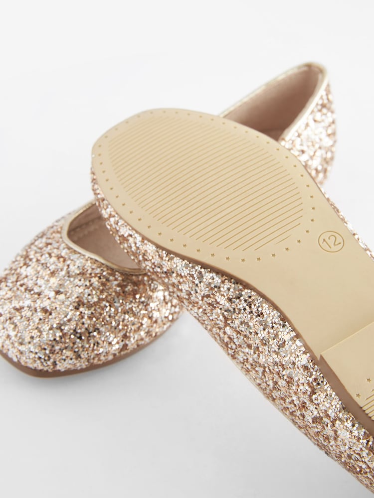 Rose Gold Glitter Square Toe Occasion Ballet Shoes - Image 5 of 5