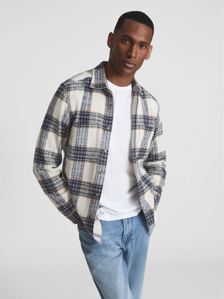 Reiss Blue/Ecru Method Large Check Twill Overshirt - Image 1 of 6