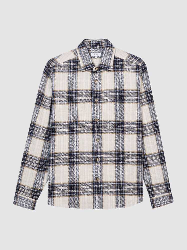 Reiss Blue/Ecru Method Large Check Twill Overshirt - Image 2 of 6