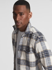 Reiss Blue/Ecru Method Large Check Twill Overshirt - Image 4 of 6