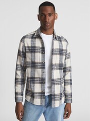Reiss Blue/Ecru Method Large Check Twill Overshirt - Image 6 of 6