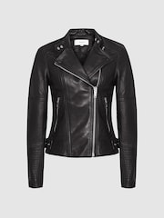 Reiss Black Tallis Leather Biker Jacket - Image 2 of 6