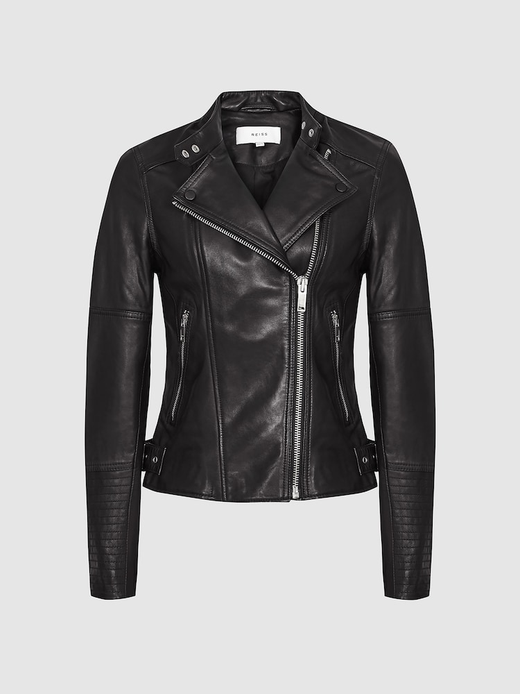 Reiss Black Tallis Leather Biker Jacket - Image 2 of 6