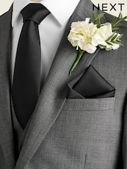 Black/White Slim Silk Tie And Pocket Square Set - Image 1 of 1