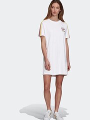 adidas Originals White 3-Stripes 100% Cotton T-Shirt Dress - Image 4 of 8