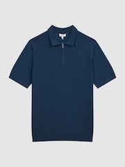 Reiss Bright Airforce Maxwell Merino Zip Neck Polo T-Shirt - Image 2 of 7