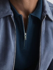 Reiss Bright Airforce Maxwell Merino Zip Neck Polo T-Shirt - Image 7 of 7