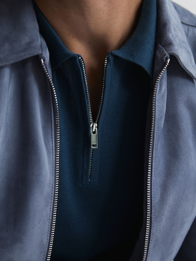 Reiss Bright Airforce Maxwell Merino Zip Neck Polo T-Shirt - Image 7 of 7