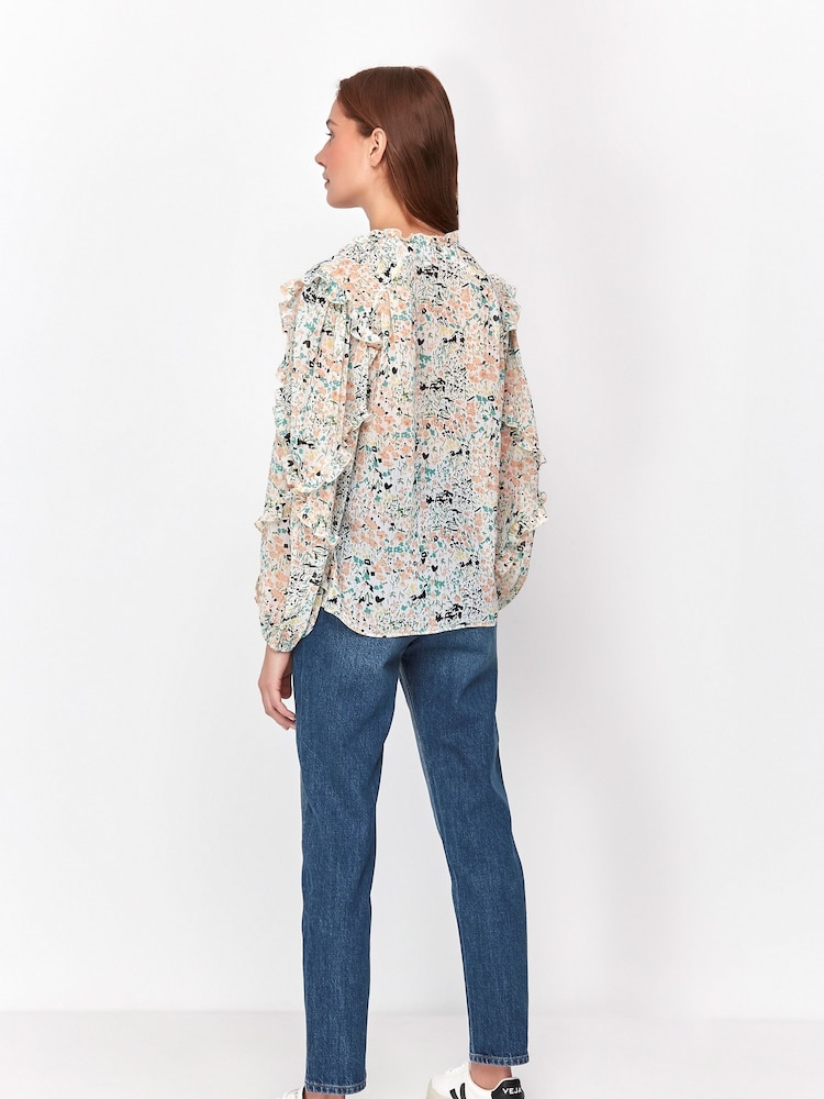 Sonder Studio Cream Floral Ruffle Blouse - Image 2 of 4