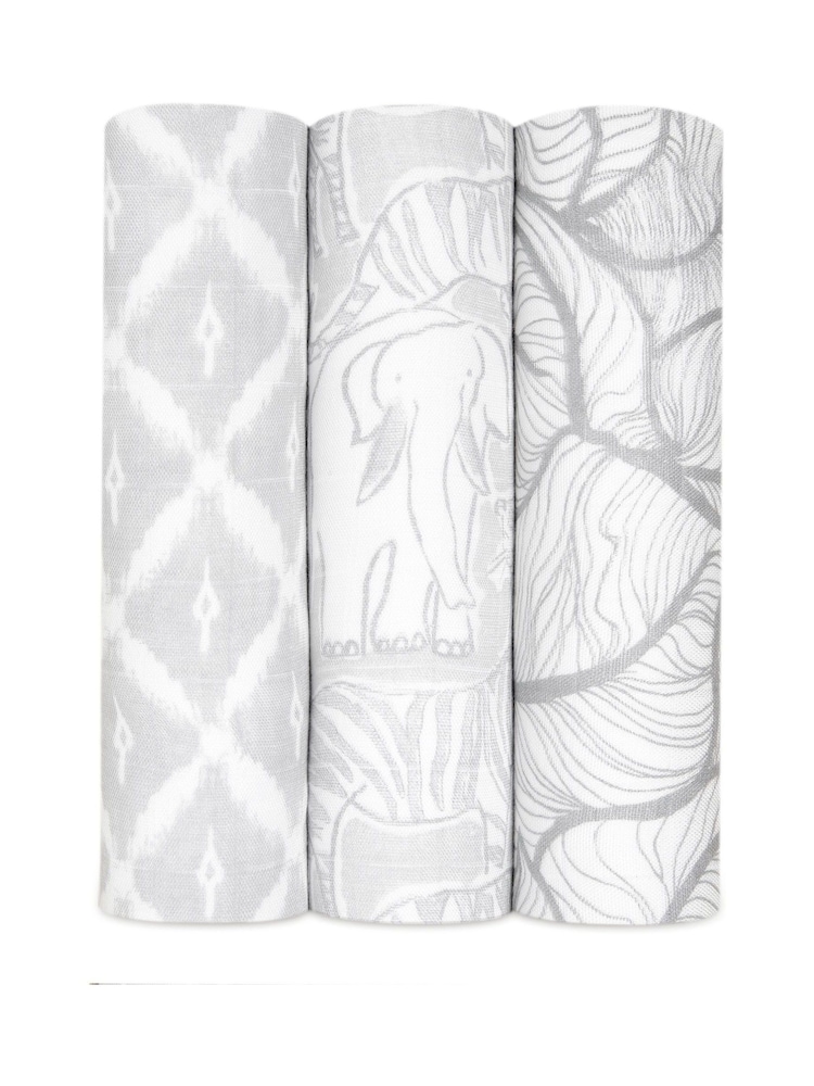 aden + anais Grey Large Silky Soft Culture Club Muslin Blankets 3 Pack - Image 1 of 8