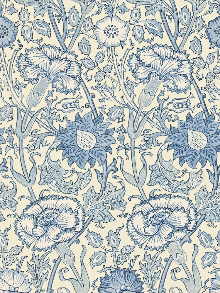 Morris & Co. Blue Pink Rose Wallpaper - Image 1 of 1