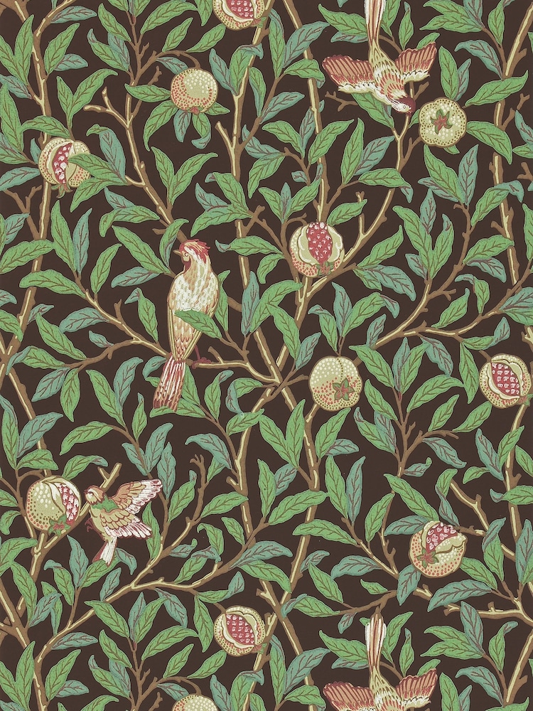 Morris & Co. Brown Bird Pomegranate Wallpaper Sample Wallpaper - Image 1 of 1