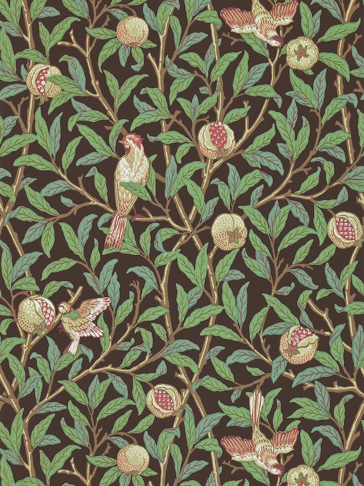 Morris & Co. Brown Bird Pomegranate Wallpaper Sample Wallpaper - Image 1 of 1