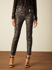 Animalprint, Beschichtet - Skinny-Jeans mit hohem Bund im Biker-Look - Bild 2 von 11