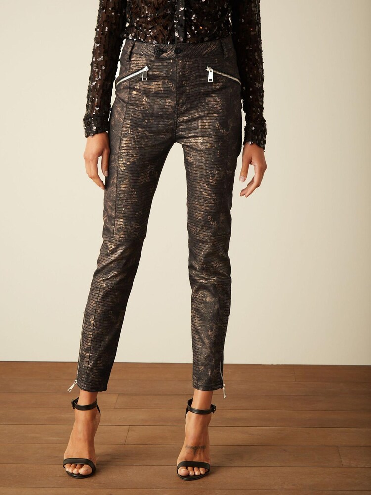 Animal Print Coated High Waist Biker Skinny Jeans - Image 2 of 11 Animal Print Coated High Waist Biker Skinny Jeans - Image 2 of 11