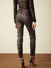 Animalprint, Beschichtet - Skinny-Jeans mit hohem Bund im Biker-Look - Bild 3 von 11