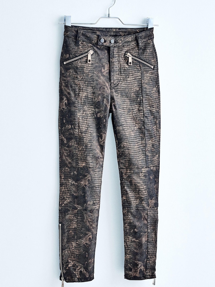 Imprimé animal enduit - Jeans skinny motard taille haute - Image 5 of 11