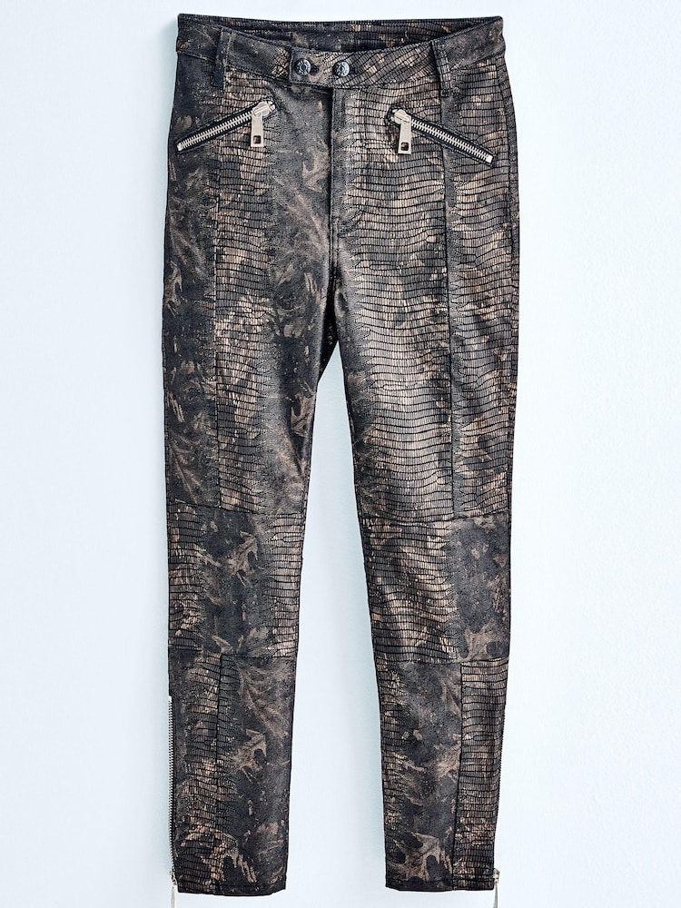 Imprimé animal enduit - Jeans skinny motard taille haute - Image 6 of 11