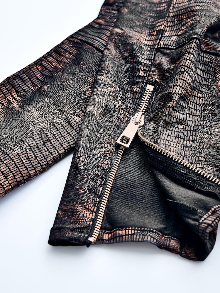 Imprimé animal enduit - Jeans skinny motard taille haute - Image 7 of 11