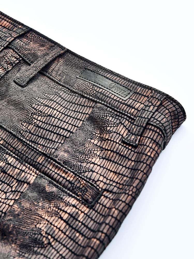 Imprimé animal enduit - Jeans skinny motard taille haute - Image 8 of 11