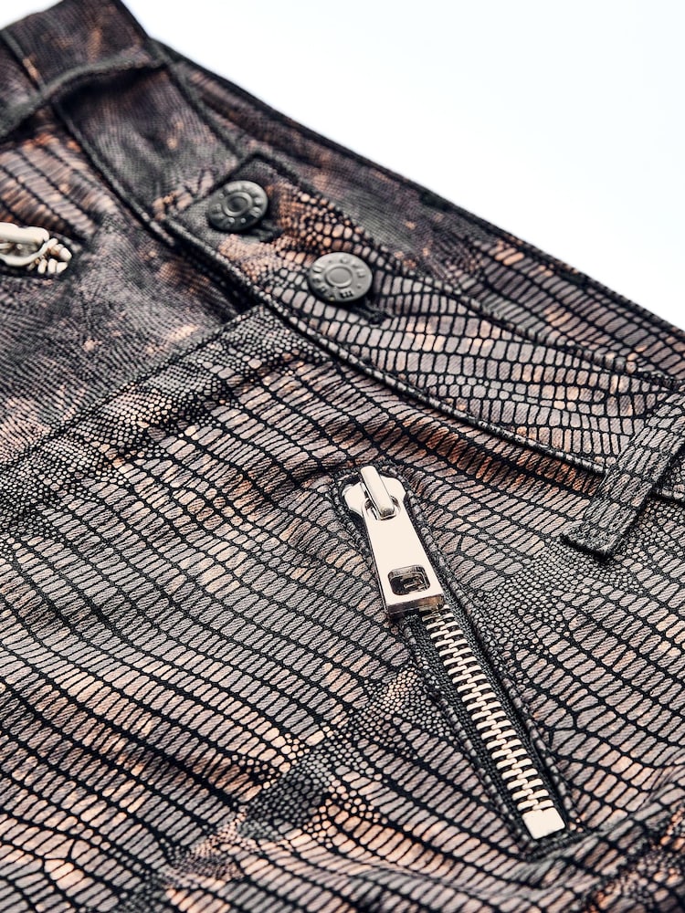 Imprimé animal enduit - Jeans skinny motard taille haute - Image 9 of 11