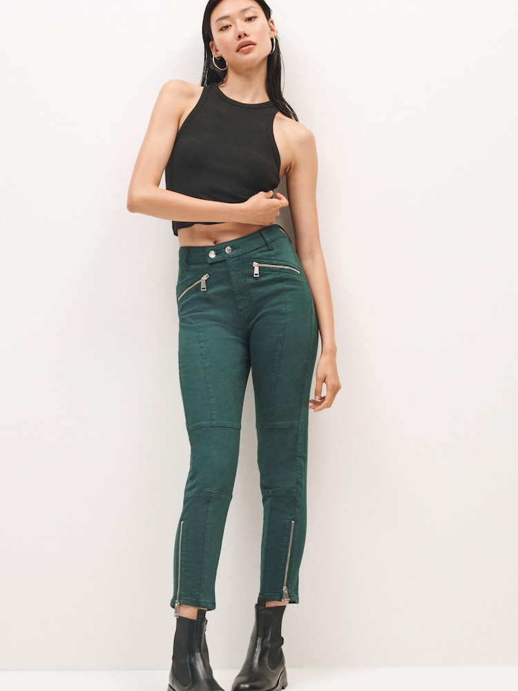 Grün/Satin - Own. Skinny-Jeans mit hoher Taille im Biker-Look - Bild 1 von 9 Grün/Satin - Own. Skinny-Jeans mit hoher Taille im Biker-Look - Bild 1 von 9