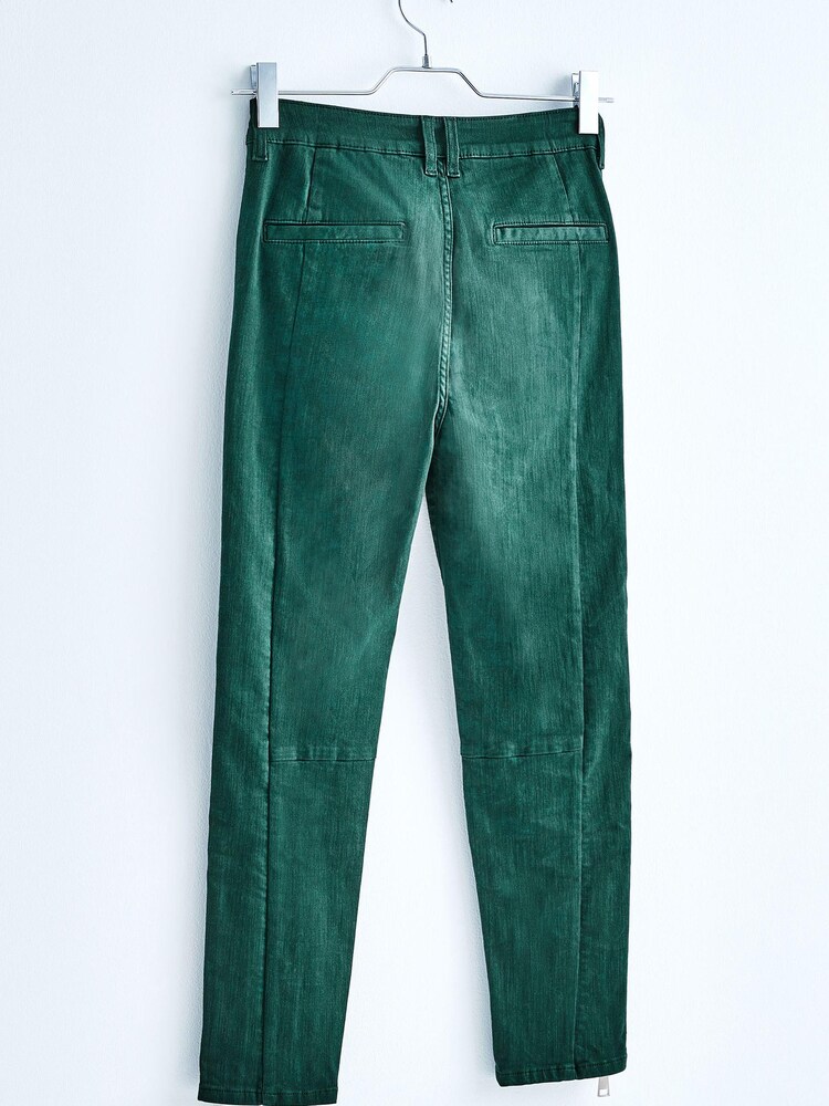 Green Sateen High Waist Biker Skinny Jeans - Image 4 of 9