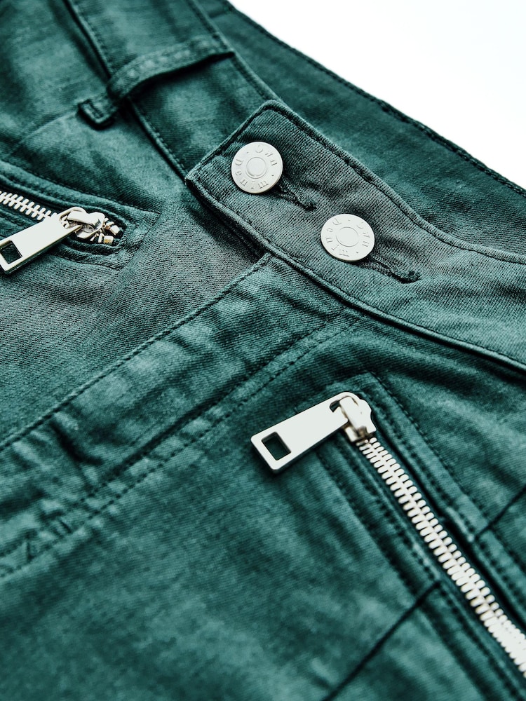 Green Sateen High Waist Biker Skinny Jeans - Image 8 of 9