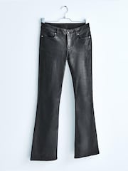 Black Foil Low Rise Stretch Flare Jeans With Back Split Hem - Image 1 of 7