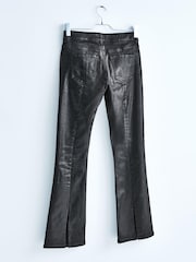Black Foil Low Rise Stretch Flare Jeans With Back Split Hem - Image 3 of 7