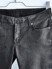 Black Foil Low Rise Stretch Flare Jeans With Back Split Hem - Image 4 of 7