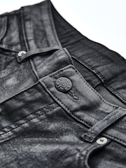 Black Foil Low Rise Stretch Flare Jeans With Back Split Hem - Image 6 of 7