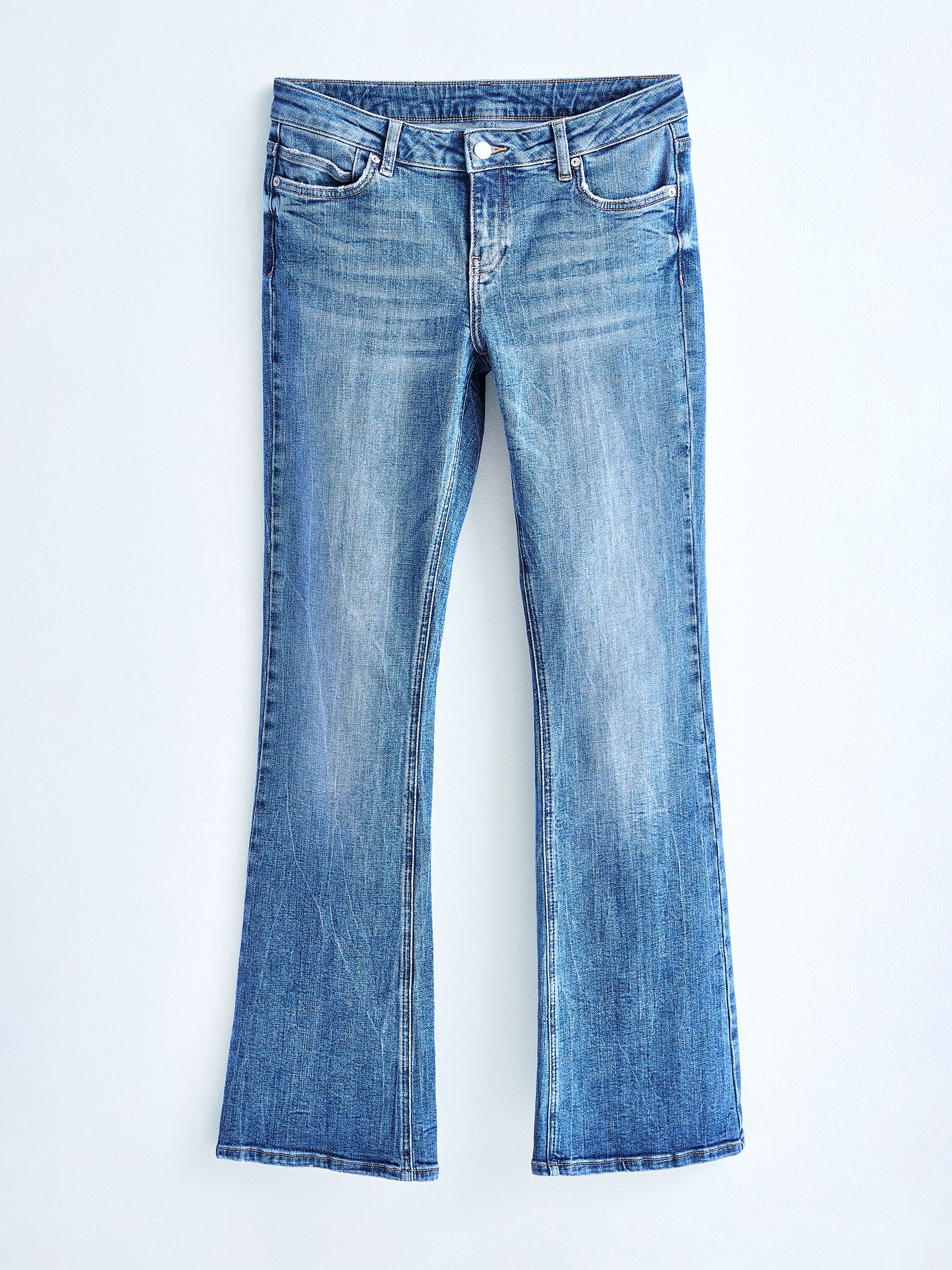 Buy Mid Blue Low Rise Stretch Flare Jeans With Back Split