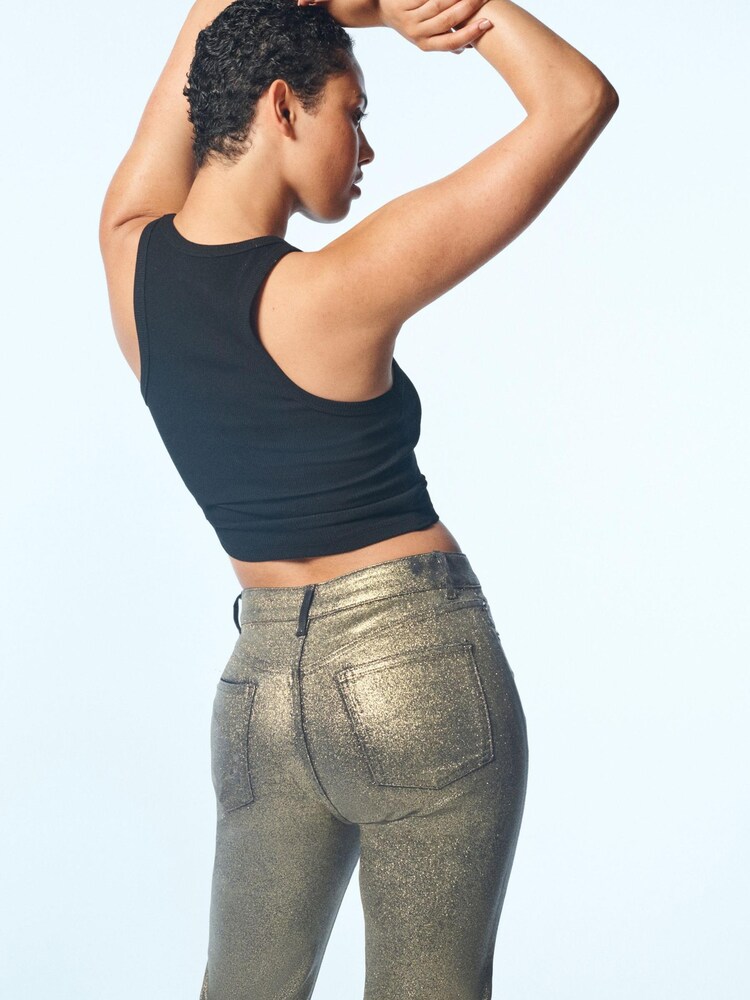 Own. Gold Metallic Mid Rise Straight Jeans - Image 3 of 12