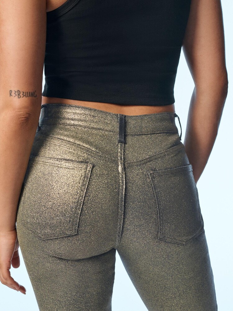 Own. Gold Metallic Mid Rise Straight Jeans - Image 5 of 12