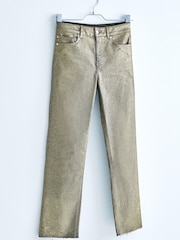 Own. Gold Metallic Mid Rise Straight Jeans - Image 6 of 12