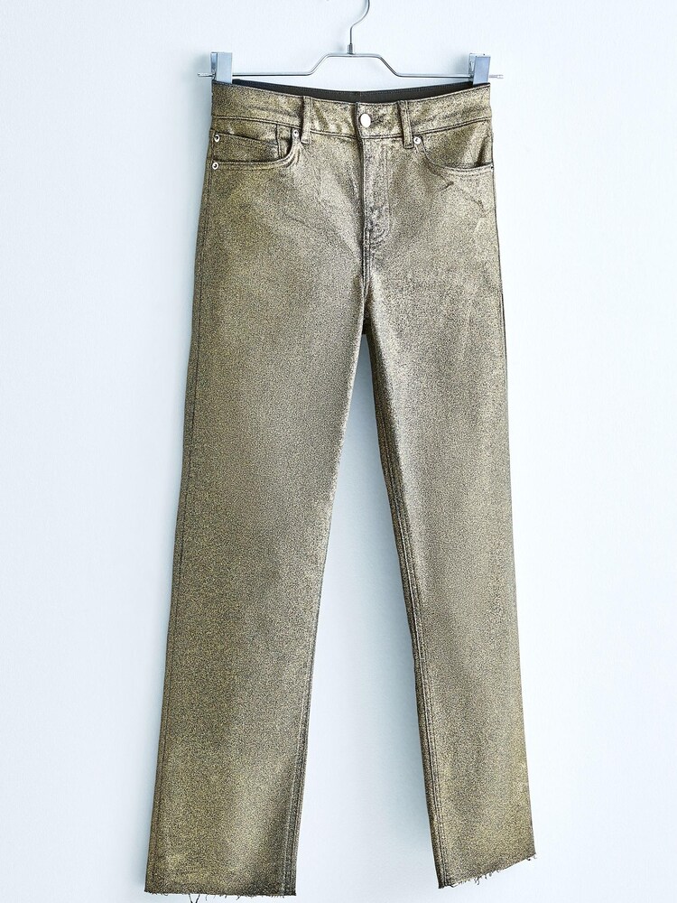 Own. Gold Metallic Mid Rise Straight Jeans - Image 6 of 12