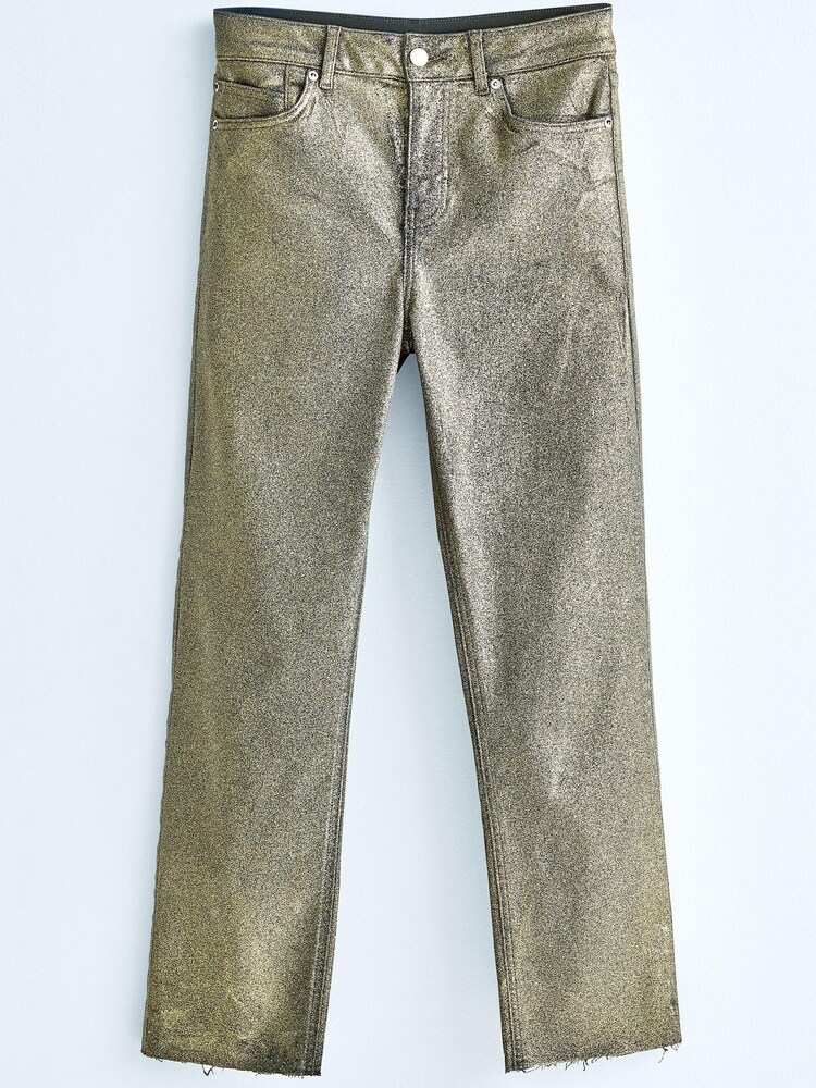Own. Gold Metallic Mid Rise Straight Jeans - Image 7 of 12