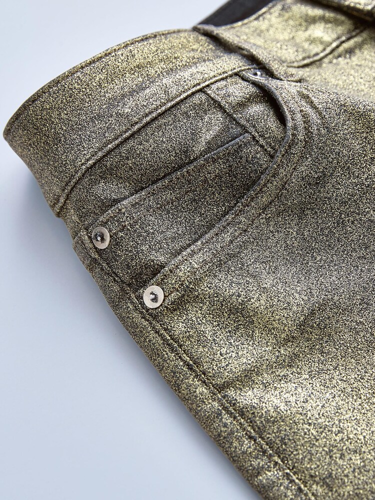 Own. Gold Metallic Mid Rise Straight Jeans - Image 8 of 12