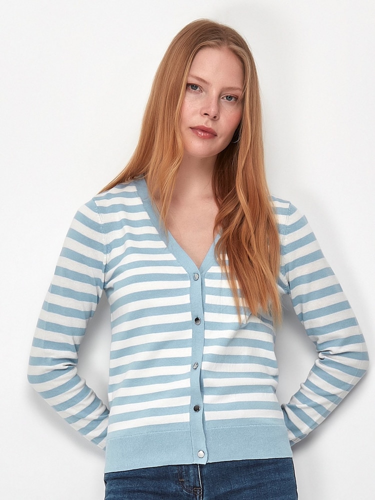 M&Co Blue Breton Stripe Cardigan - Image 1 of 5