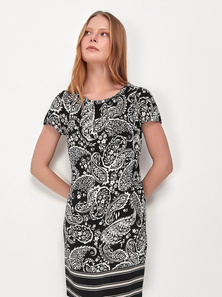 M&Co Black Border Print Shift Dress - Image 1 of 4