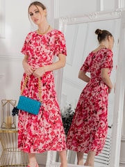 Jolie Moi Pink Gianna Print Mesh Maxi Dress - Image 1 of 6