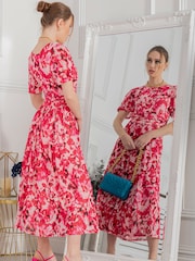Jolie Moi Pink Gianna Print Mesh Maxi Dress - Image 2 of 6